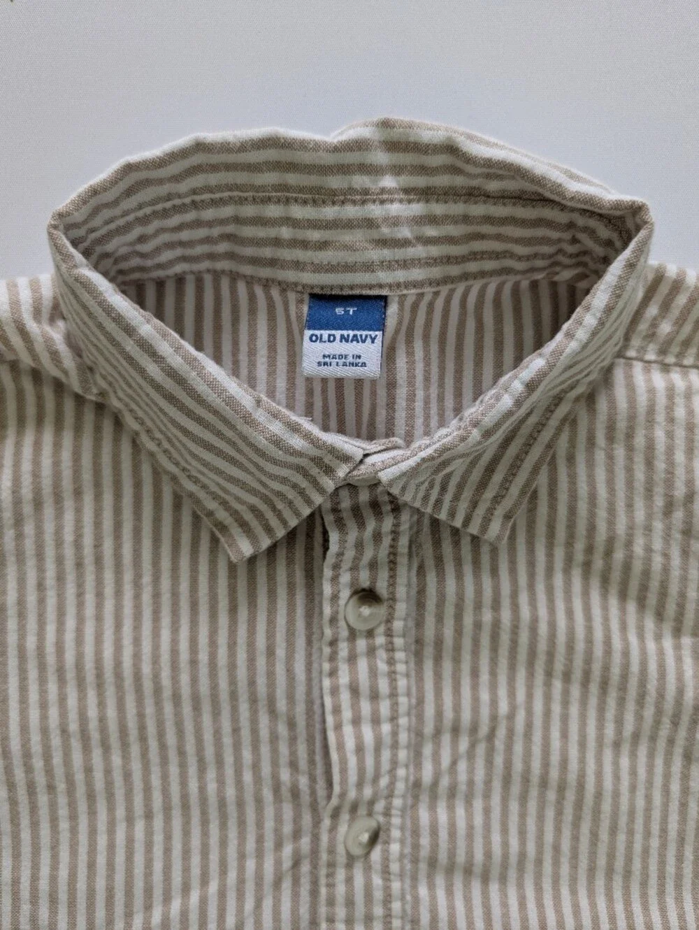 Old Navy Beige and White Striped Short-Sleeve Button-Down Shirt